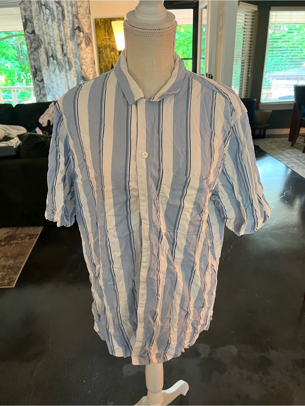 GAP Light Blue & White Vertical Stripe Button-Front Shirt